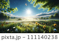 朝霧に包まれるひまわり畑 111140238