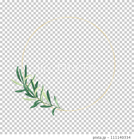 Golden circle frame, wreath with olive branch isolated on white background. For wedding stationery, invitations, save the date, greeting card, logos. Golden circle frame, wreath with olive branch isolated on white background. For wedding stationery, invitations, save the date, greeting card, logos. 111140334