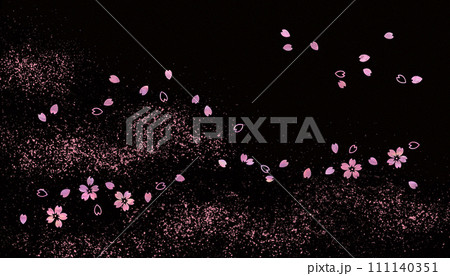 黒漆風の背景に螺鈿の桜と色砂子、和風の伝統工芸「蒔絵」のイメージ 111140351