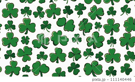 AI-generated content. AI generated. Illustration. Trefoil green. Abstract background of repeating 111140446