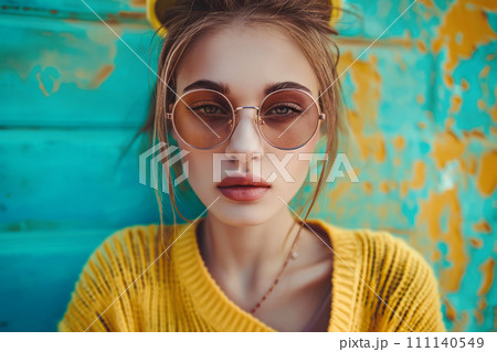 Close-up of glamorous Caucasian model with bold makeup on the face Close-up of glamorous Caucasian model with bold makeup on the face 111140549