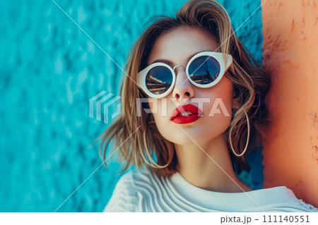 Close-up of glamorous Caucasian model with bold makeup on the face Close-up of glamorous Caucasian model with bold makeup on the face 111140551