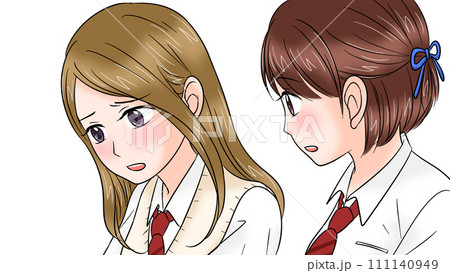 深刻な表情で悩み相談する女子高生 111140949