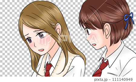 深刻な表情で悩み相談する女子高生 111140949