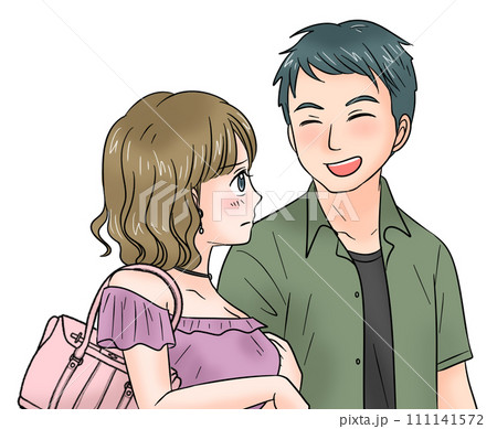 笑う男性と不満そうな彼女 111141572
