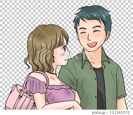 笑う男性と不満そうな彼女 111141572