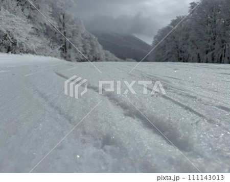 2024年1月の福島県のネコママウンテンの南エリアの雪面のアップ 111143013