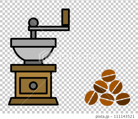 嗜好品の珈琲豆を挽いて粉にするコーヒーミルのイラスト 111143521