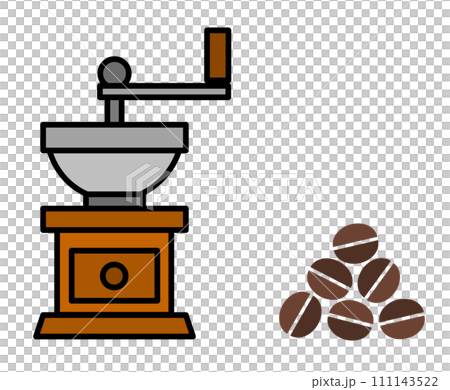 Illustration of a coffee mill that grinds luxury coffee beans into powder Illustration of a coffee mill that grinds luxury coffee beans into powder 111143522