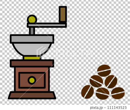 嗜好品の珈琲豆を挽いて粉にするコーヒーミルのイラスト 嗜好品の珈琲豆を挽いて粉にするコーヒーミルのイラスト 111143523