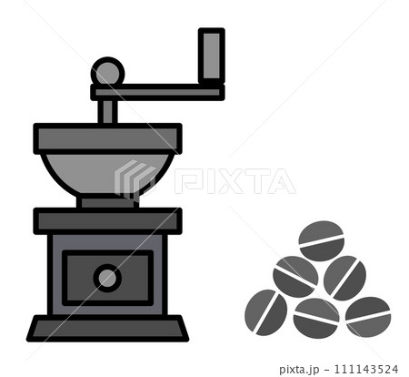 嗜好品の珈琲豆を挽いて粉にするコーヒーミルのイラスト 111143524