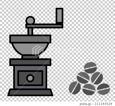 嗜好品の珈琲豆を挽いて粉にするコーヒーミルのイラスト 111143524
