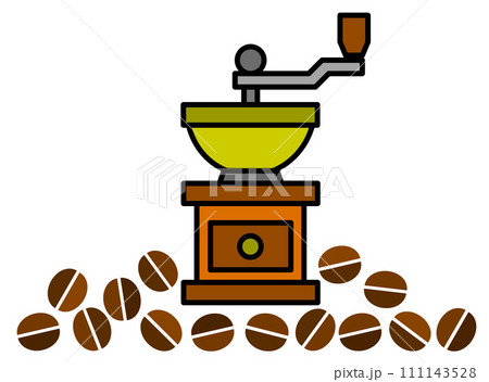 嗜好品の珈琲豆を挽いて粉にするコーヒーミルのイラスト 111143528