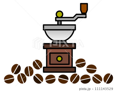 嗜好品の珈琲豆を挽いて粉にするコーヒーミルのイラスト 嗜好品の珈琲豆を挽いて粉にするコーヒーミルのイラスト 111143529