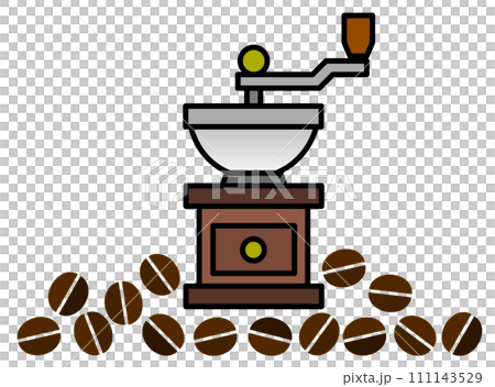嗜好品の珈琲豆を挽いて粉にするコーヒーミルのイラスト 嗜好品の珈琲豆を挽いて粉にするコーヒーミルのイラスト 111143529