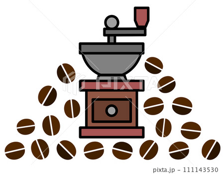 嗜好品の珈琲豆を挽いて粉にするコーヒーミルのイラスト 111143530