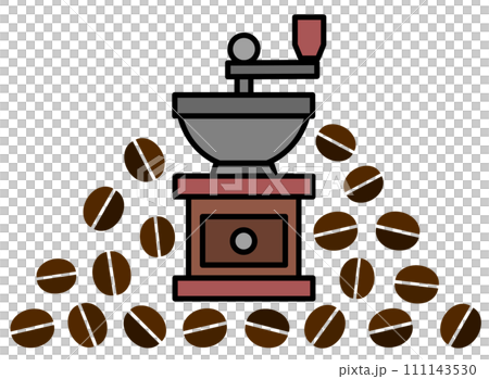 嗜好品の珈琲豆を挽いて粉にするコーヒーミルのイラスト 111143530