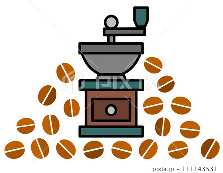 嗜好品の珈琲豆を挽いて粉にするコーヒーミルのイラスト 嗜好品の珈琲豆を挽いて粉にするコーヒーミルのイラスト 111143531