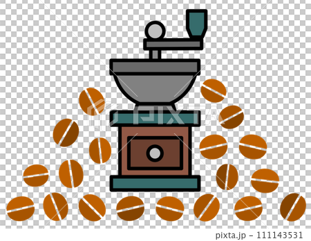 嗜好品の珈琲豆を挽いて粉にするコーヒーミルのイラスト 嗜好品の珈琲豆を挽いて粉にするコーヒーミルのイラスト 111143531