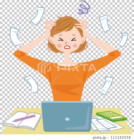 一個用電腦報稅的自由工作者,一本家庭帳本,還有一個埋頭苦幹的女人。 一個用電腦報稅的自由工作者,一本家庭帳本,還有一個埋頭苦幹的女人。 111143558