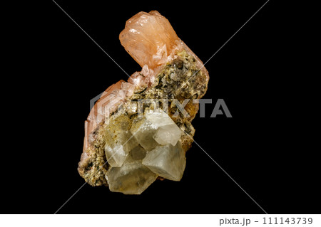 Macro stone Apophyllite mineral on black background 111143739