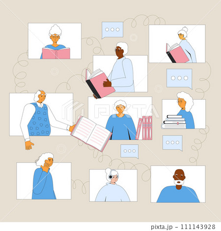 Creative writing courses for senior people. Book club online. Virtual library. Creative writing courses for senior people. Book club online. Virtual library. 111143928