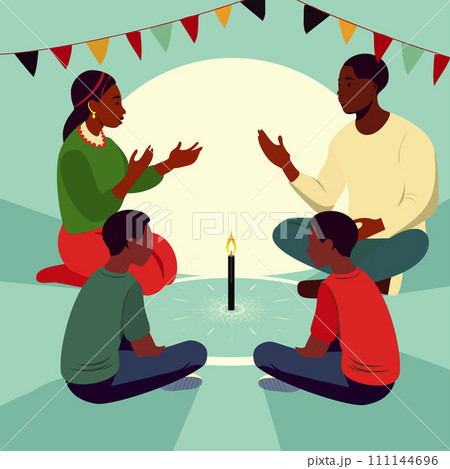 illustration of cute cartoon young couple,A family engaging in reflections and discussions, embodying the principle of self-determination Kujichagulia during Kwanzaa vector style illustration illustration of cute cartoon young couple,A family engaging in reflections and discussions, embodying the principle of self-determination Kujichagulia during Kwanzaa vector style illustration 111144696