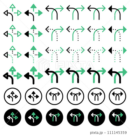 Various arrow icons related to directions. Various arrow icons related to directions. 111145359