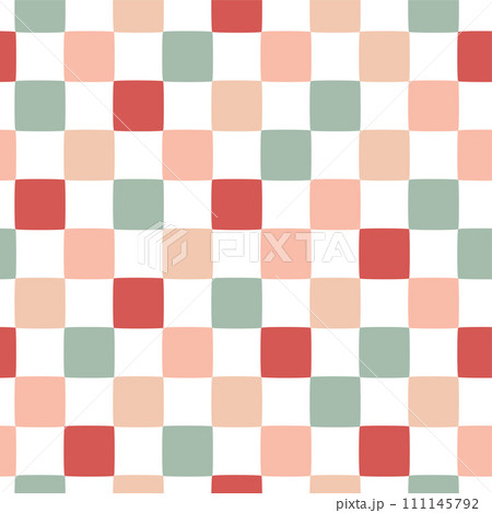 Groovy retro checkered pink seamless pattern. Vector 1970s geometric hippie print textile, wallpaper 111145792
