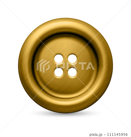 Vector 3d Realistic Textured Metal Button for Clothes Icon Closeup Isolated. Fashion, Art, Needlework, Sewing, Scrapbooking Decor. Round Clothes Button Design Template, Front View 111145956