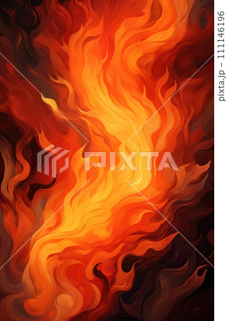 Abstract fiery background with swirling orange and red flames, perfect for dynamic and energetic design themes or creative projects. Vertical stylized fire backdrop. Generative AI. 111146196