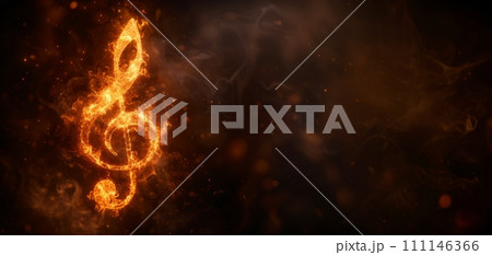 AI-generated content. the music note in flames on black background 111146366