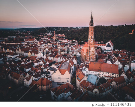 Aerial view over medieval town of Landshut, Bavaria, Germany Aerial view over medieval town of Landshut, Bavaria, Germany 111146435