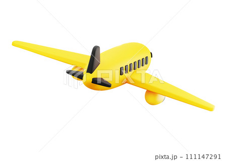 Cute 3D Cartoon Yellow and Black Flying Airplane Isolated on White Background Back View . For Travel Advertise, Ticket Booking Service or Air Transportation Concept. Vector Illustration of 3D Render. Cute 3D Cartoon Yellow and Black Flying Airplane Isolated on White Background Back View . For Travel Advertise, Ticket Booking Service or Air Transportation Concept. Vector Illustration of 3D Render. 111147291