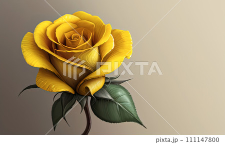 image of a yellow rose flower on a gray background, AI generation 111147800