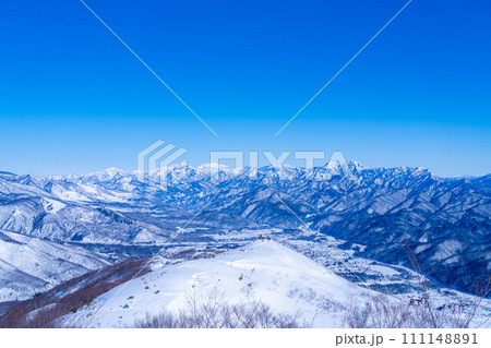 【雪山素材】冬の小遠見山から見た風景【長野県】 【雪山素材】冬の小遠見山から見た風景【長野県】 111148891