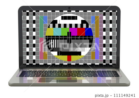 Laptop with test card on the screen, problem with connection, concept. 3D rendering Laptop with test card on the screen, problem with connection, concept. 3D rendering 111149241