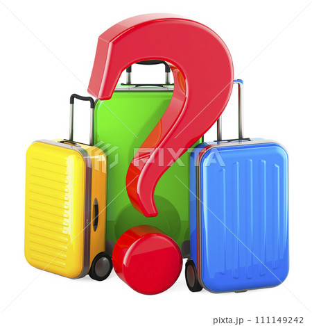 Suitcases with question mark, 3D rendering Suitcases with question mark, 3D rendering 111149242