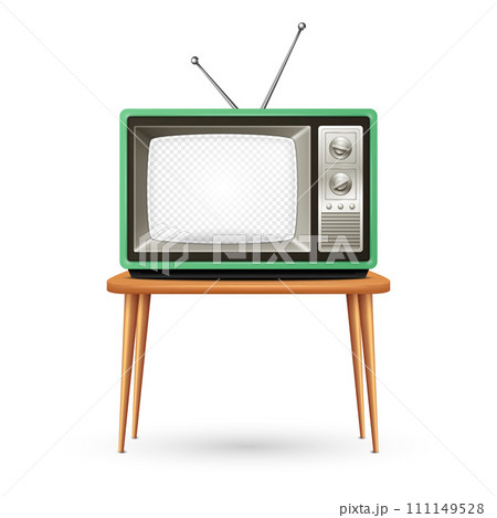 Vector 3d Realistic Retro TV Set Isolated. Home Interior Design Concept with Vintage Television Set in Front View. Classic Retro TV Receiver. Nostalgia, Vintage Electronics, Television Concept Vector 3d Realistic Retro TV Set Isolated. Home Interior Design Concept with Vintage Television Set in Front View. Classic Retro TV Receiver. Nostalgia, Vintage Electronics, Television Concept 111149528