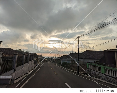 Twilight atmosphere on a beautiful village street in the afternoon 111149596