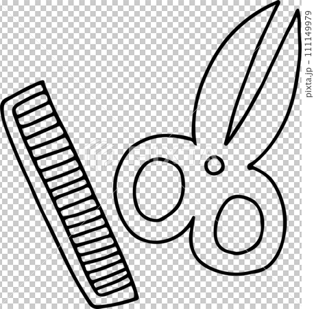 ハサミとくしのシンプルなモノクロイラスト ハサミとくしのシンプルなモノクロイラスト 111149979