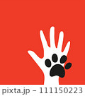 Human hand and paw print. 111150223