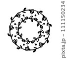 Black plant doodle wreath on white background. 111150234