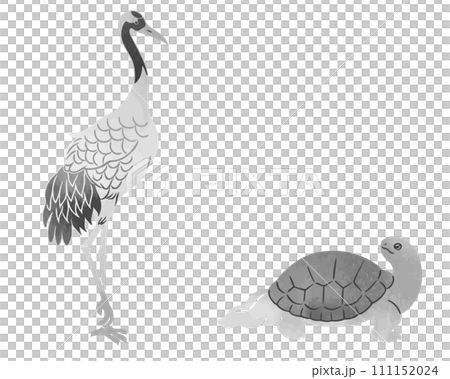 水墨画風の鶴と亀のイラスト 111152024