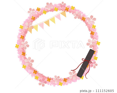 桜の花と卒業証書のあるフレーム 111152605