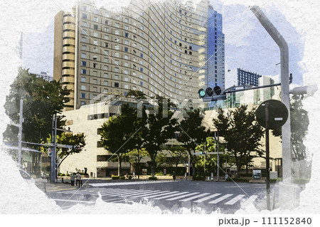 水彩画風 西新宿 都庁北交差点 東京都新宿区 水彩画風 西新宿 都庁北交差点 東京都新宿区 111152840