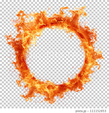 Intense circular fire and dust explosion isolated on transparent background, showcasing dynamic energy and bright, vivid flames, Ai generative 111152853