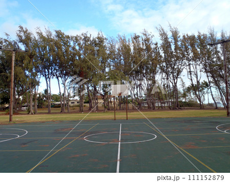 Empty Outdoor Basketball Court in Waimanalo 111152879