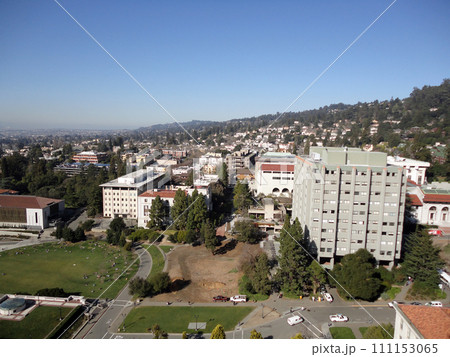 Birds eye view of courtyard, Historic, and modern Buildings of UC Berkeley Campus 111153065