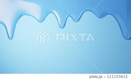 水色背景にとろみのある液体が垂れる背景素材。ジェル。3D（横長） 111153612